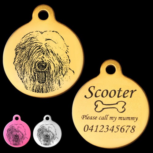 Old English Sheepdog Engraved 31mm Large Round Pet Dog ID Tag